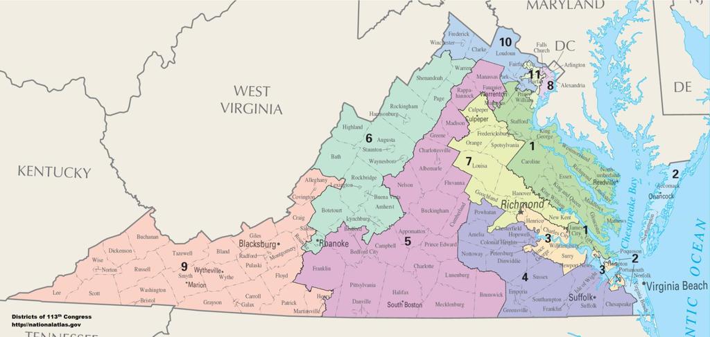 Virginia's Congressional Districts Each district is
