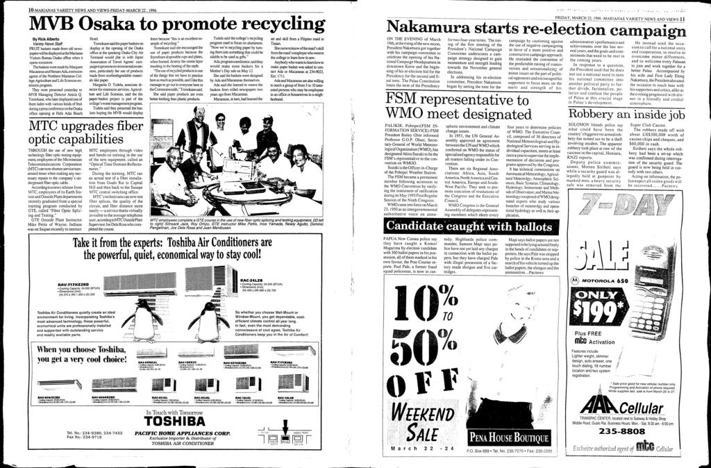 10-MARANAS VARETY NEWS AND VEWS-FRDAY-MARCH 22, 1996 Osaka to promote recycling By Rick Alberto Variety News Sta.