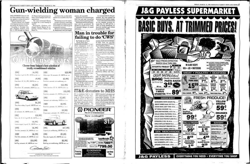 16-MARANAS VARETY NEWS AND VEWS-FRDAY- MARCH 22, 1996 Gun-wielding woman charged ; ~.