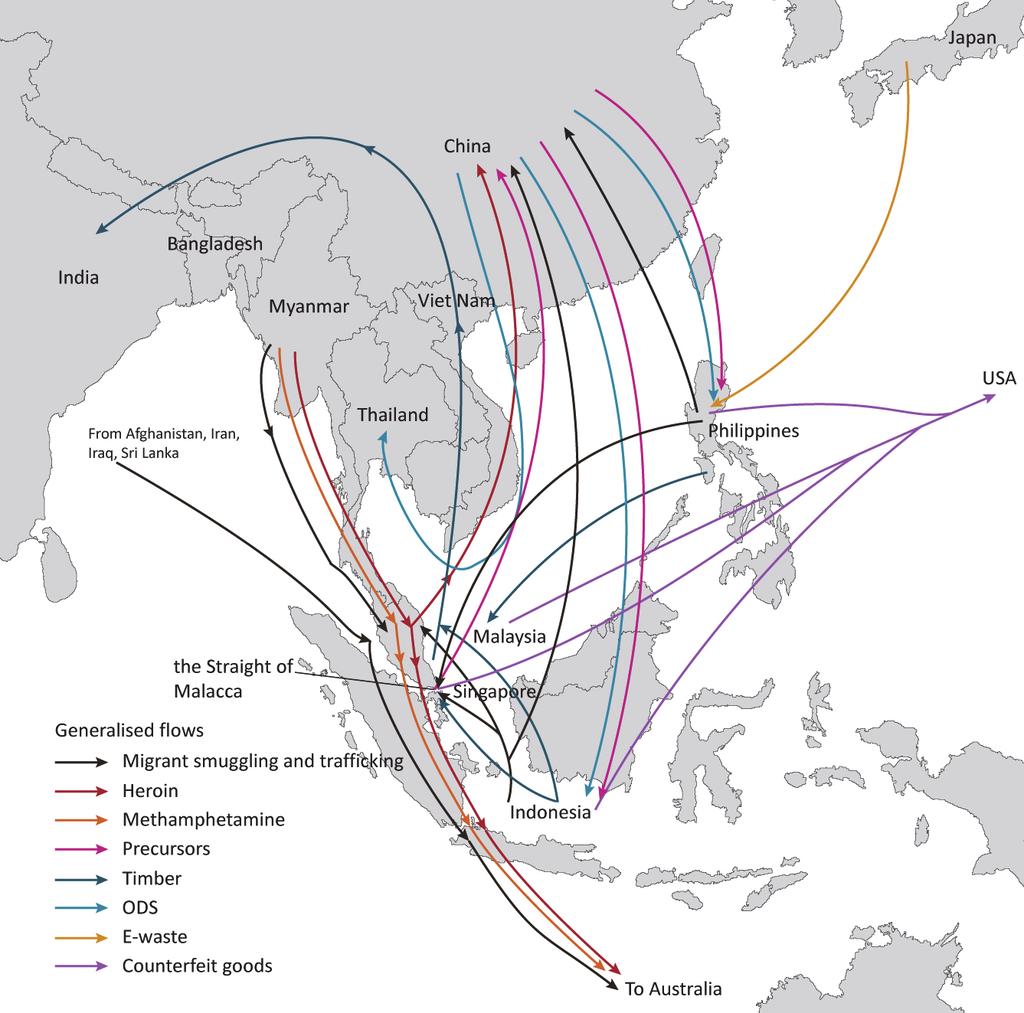 Maritime Southeast Asia Figure 17: Generalised flows of criminal trade in maritime Southeast Asia Select sub regional economic integration and infrastructure projects There are several integration