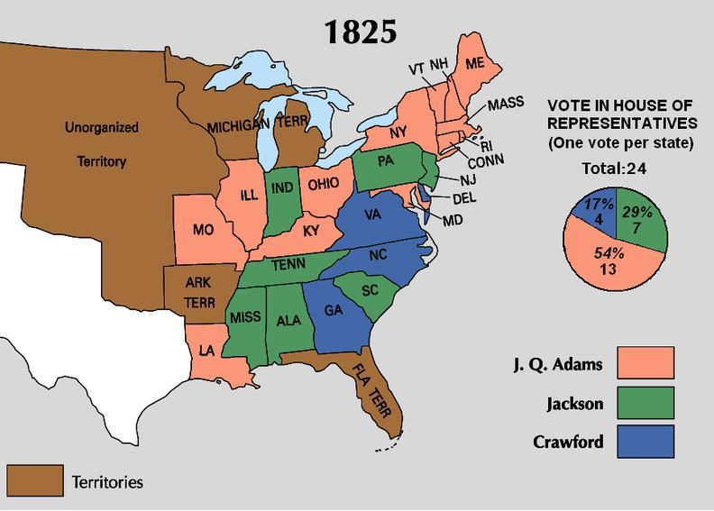 After the so called corrupt bargain in 1824, John Quincy Adams was awarded the votes that