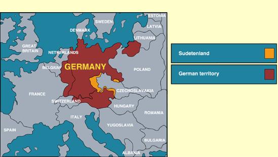 other European nations. q Next he turned to the German speaking region of Czechoslovakia called the Sudetenland.