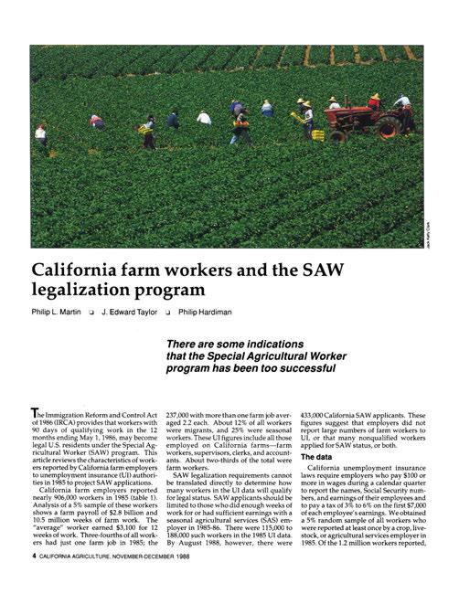 Ag: 2% of US workers, but SAWs = 40% of those legalized under IRCA Migrants' False Claims: Fraud on a Huge Scale By ROBERTO SURO, Special to The New York Times November 12, 1989 ''One certain