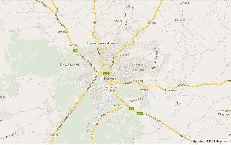 5. Owerri Google Earth map showing the major road division