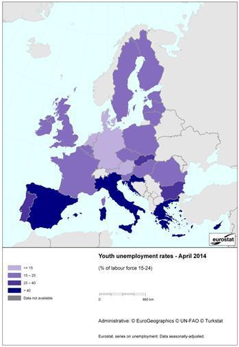 Youth Unemployment Youth Unemployment declined, but remains high, considerable differences across the EU prevail Youth unemployment rate, EU Member States,