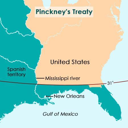 Pinckney s Treaty (cont d) Spain gives the US the right to navigate the Mississippi River and to use the port of New Orleans for trade Gives up