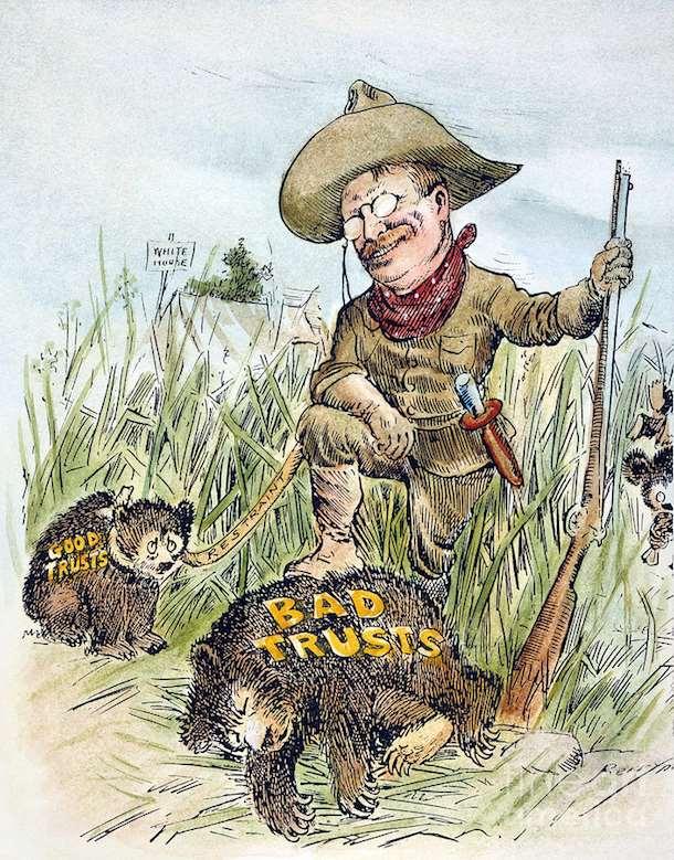 #16 President Teddy Roosevelt: Trust Busting Roosevelt launched a trustbusting campaign.