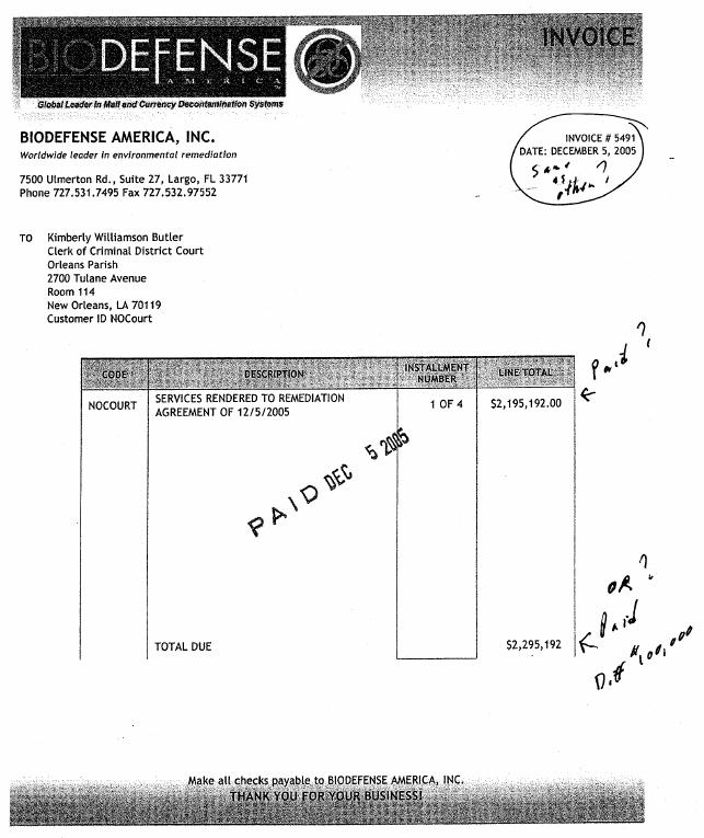 FINDINGS $200,000 on December 13, 2005, without an invoice or documentation of the work performed. This amount was the only payment the Clerk s Office made to Bio-Defense.