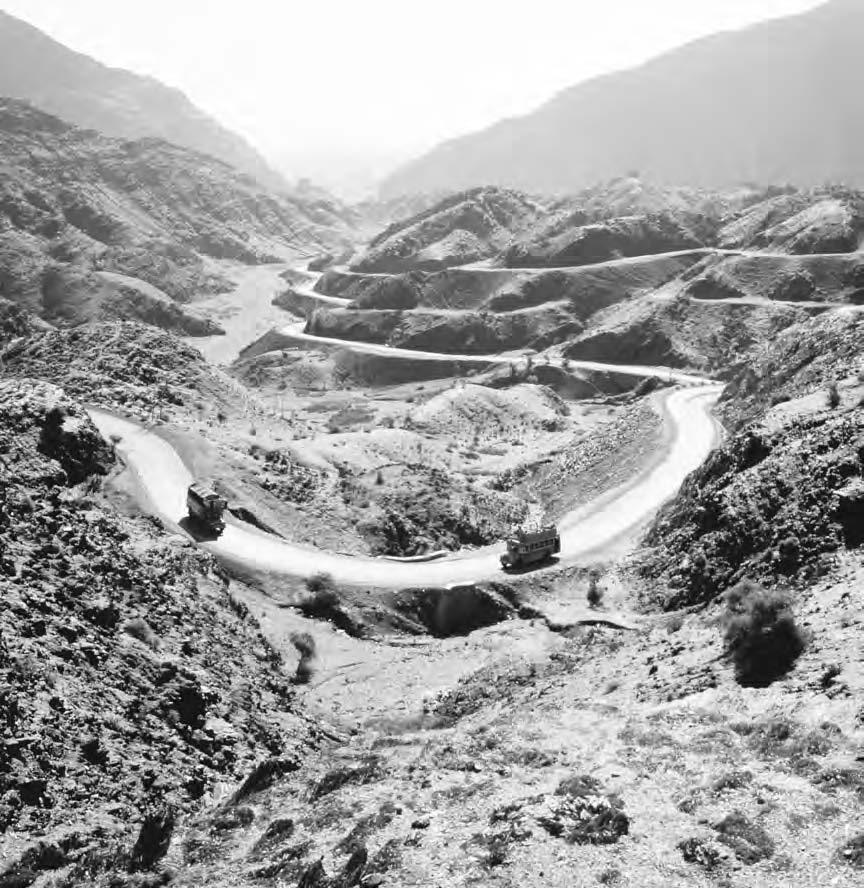 150 KUNAR PROVINCE Trucks negotiate the winding road leading through the Khyber Pass in northwestern Pakistan. (Ric Erginbright/Corbis) Alder, G. 1963.