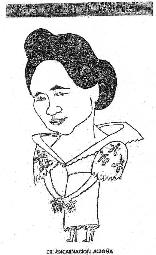 Defining The Filipino Woman in colonial Philippines 47 Figure 2.5 Cartoon of Dr. Encarnación Alzona by cartoonist Gat probably published in The Manila Chronicle, no date.