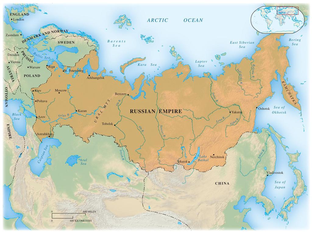 Map 21.2 Russia Under Peter the Great From 1696 to 1725, Peter the Great allowed his country only one year of peace.