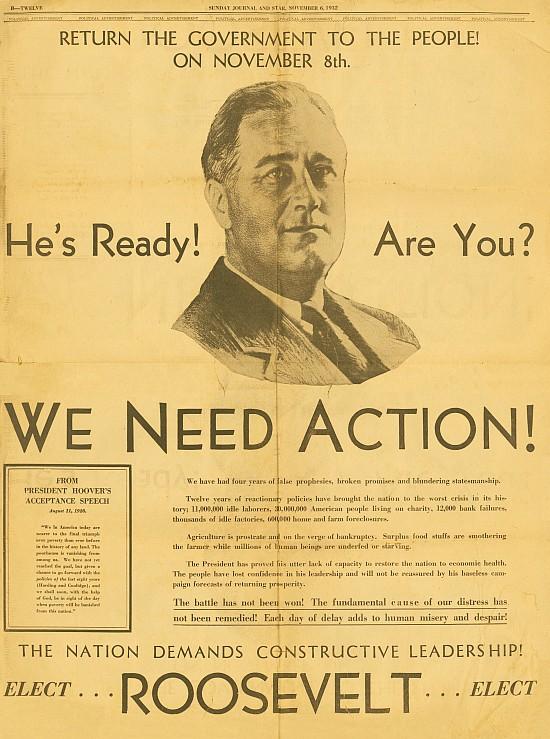 ELECTION OF 1932 Herbert Hoover runs for reelection as the Republican candidate