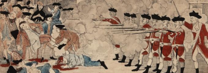 The American Revolution, 1763 1783 by Pauline Maier The Bloody Massacre : Paul Revere s engraving of the Boston Massacre on March 5, 1770.