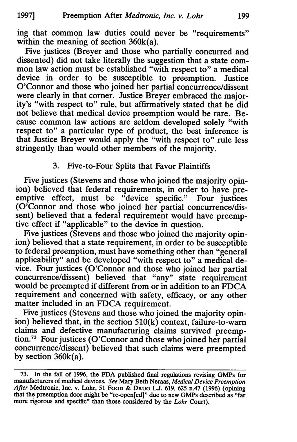 1997] Sayler and Preemption Thomas: Post-Decision After Diagnosis: Medtronic, Medical Inc. Device v.