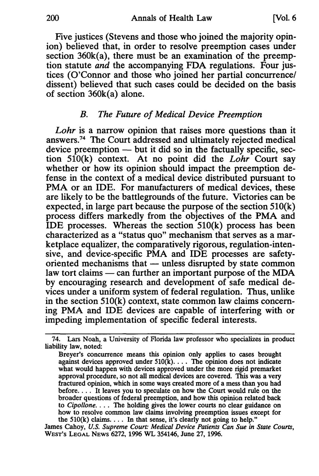 200 Annals of Health Annals Law, Vol. of 6 [1997], Health Iss. 1, Law Art. 10 [Vol.