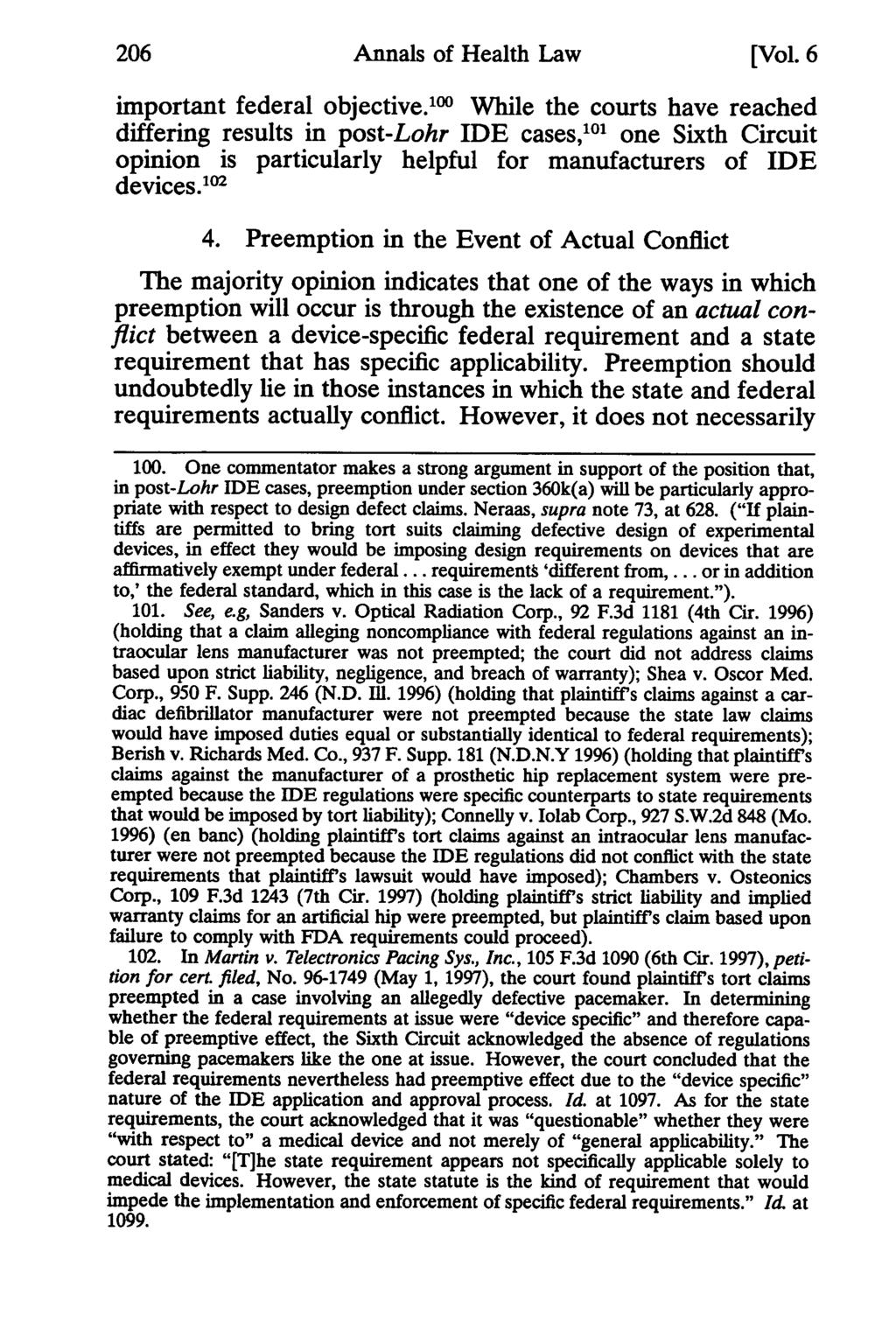 206 Annals of Health Annals Law, Vol. of 6 Health [1997], Iss. Law 1, Art. 10 [Vol. 6 important federal objective.