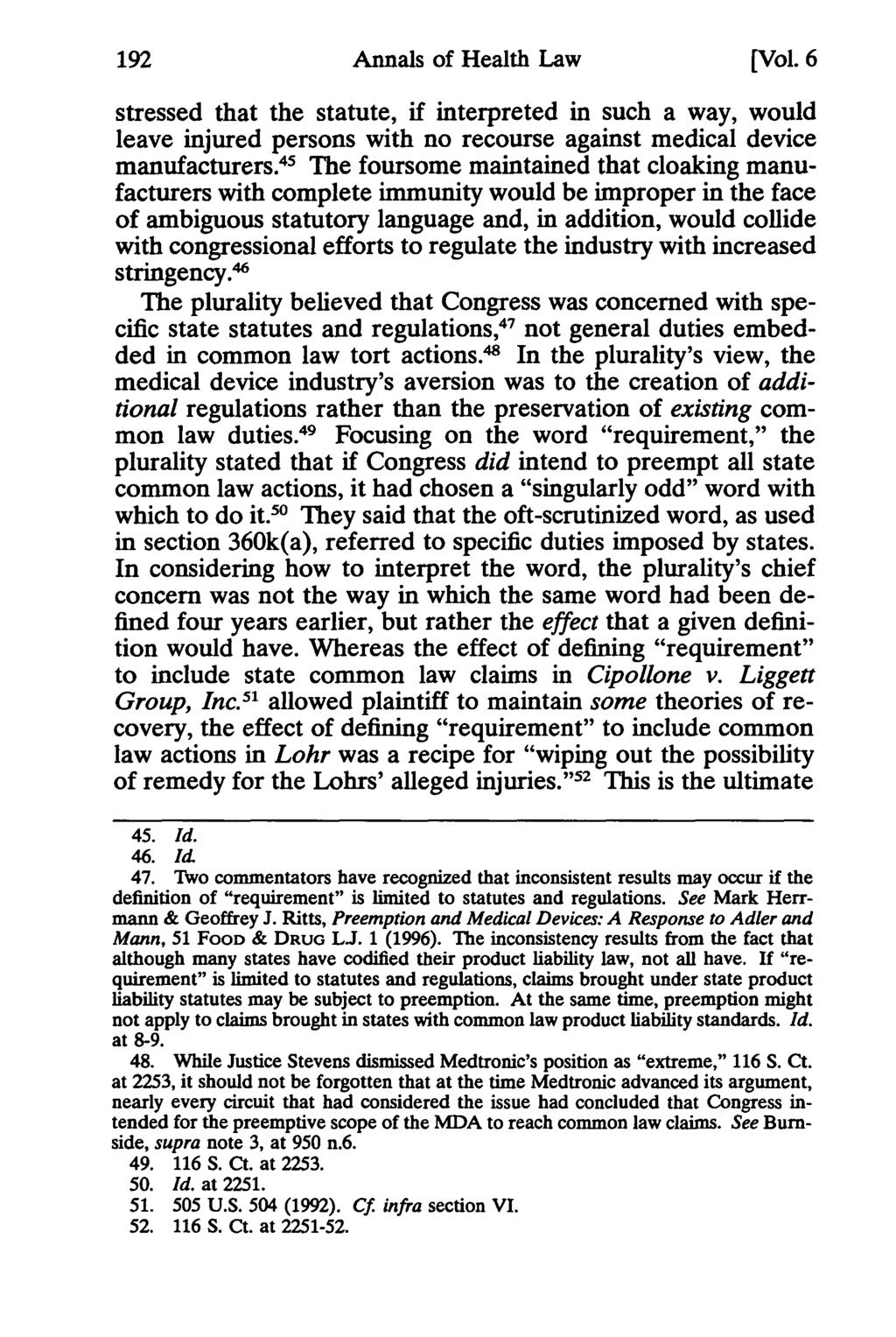 192 Annals of Health Law, Vol. 6 [1997], Iss. 1, Art. 10 Annals of Health Law [Vol.