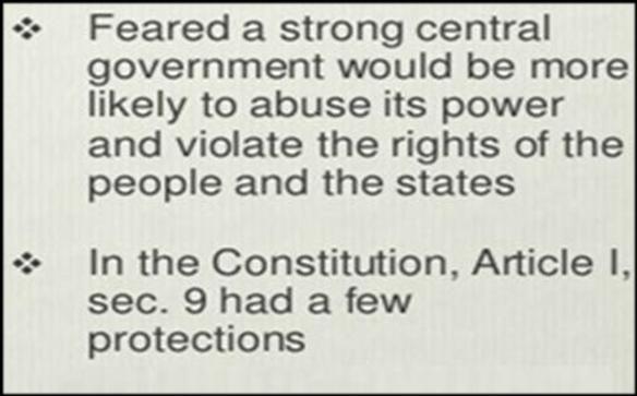 O Objections to the absence of a more specific listing led the Federalists to promise that a Bill of Rights