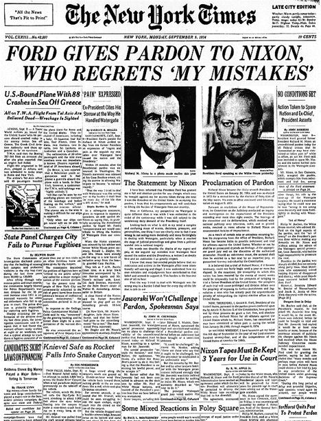 President Gerald Ford When Nixon resigned in 1974, VP Gerald Ford became president Ford was seen as an honest man & hoped to move America past the Watergate scandal But, In September