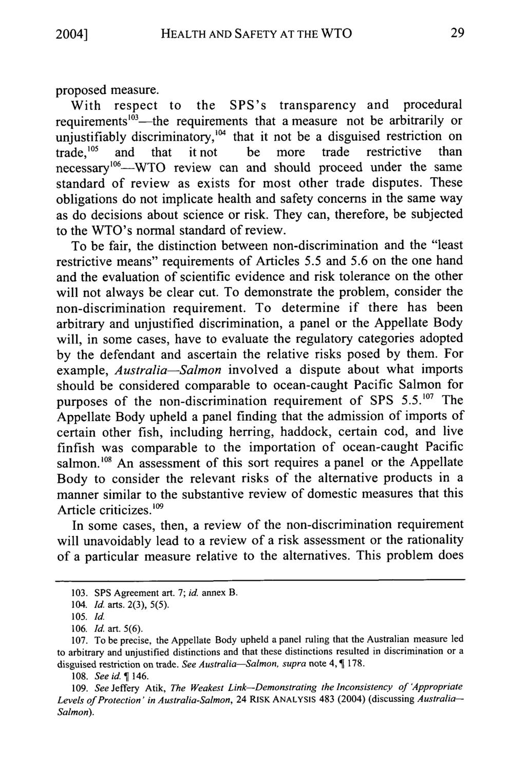 2004] HEALTH AND SAFETY AT THE WTO proposed measure.