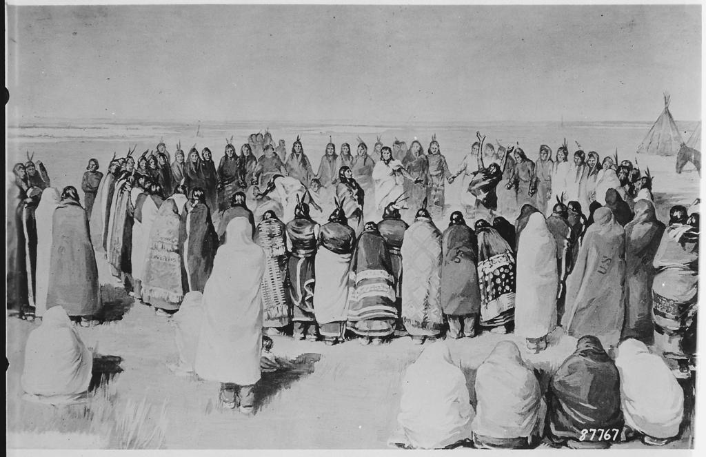 10/5/2016 (59) The Ghost Dance and Wounded Knee The American West The Gilded Age (1865-1898) US history Khan Academy Painting of the Ghost Dance as performed by Arapahos, 1900.