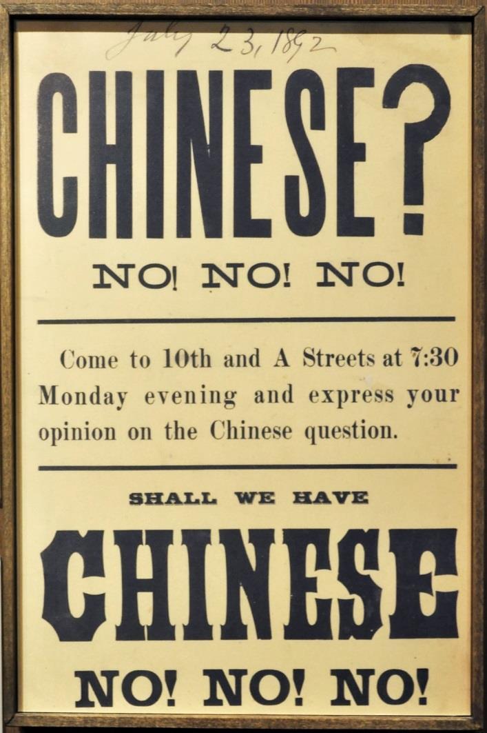 Nativism reaches a new level Chinese Exclusion Act passed in 1882 Said