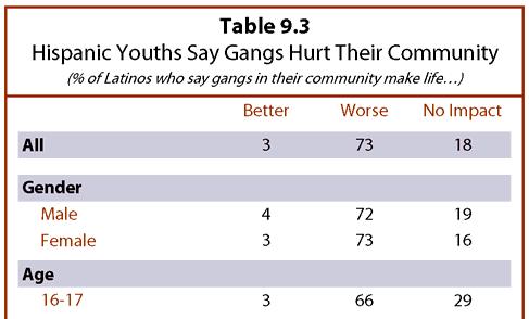 Latinos ages 16 to 25 who say they had graduated from high school or no longer were taking classes were asked a slightly different question, Were there gangs in your high school?