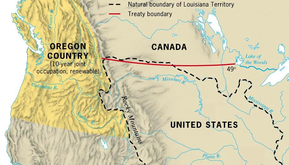 Convention of 1818 The Convention of 1818 Establish joint custody of Oregon Country: Peaceful, but competition forms between two companies set up to rule over the territory 49 th Parallel:
