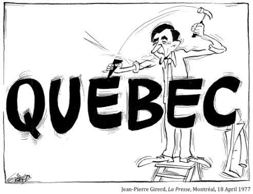 Protection of the French Language and Bill 101 Cartoon commenting on Bill 101 and its impact on Quebec