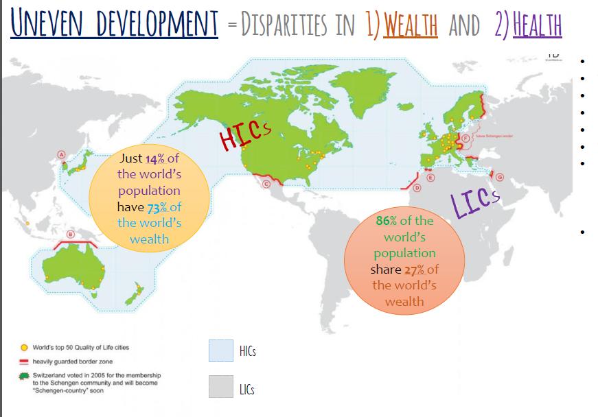 How can the following affect a country s development? How does the map show global disparities in wealth?
