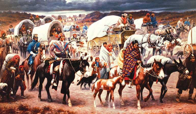 Indian Removal During the Trail of Tears, thousands of Cherokee died from disease, starvation, and harsh weather. They were forced to walk hundreds of miles to their new land in the West.