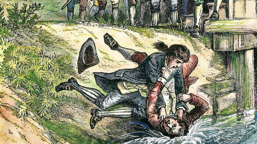 Shays' Rebellion: Crisis in the Infant U.S. Republic By USHistory.org, adapted by Newsela staff on 03.02.17 Word Count 679 A debtor ﬁghts with a tax collector in the 1780s in the young United States.
