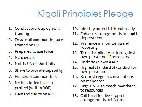 Module 1 Lesson 1.4: Principles of POC in Peacekeeping Slide 64 This is a short overview of the issues contained in the Kigali Principles.