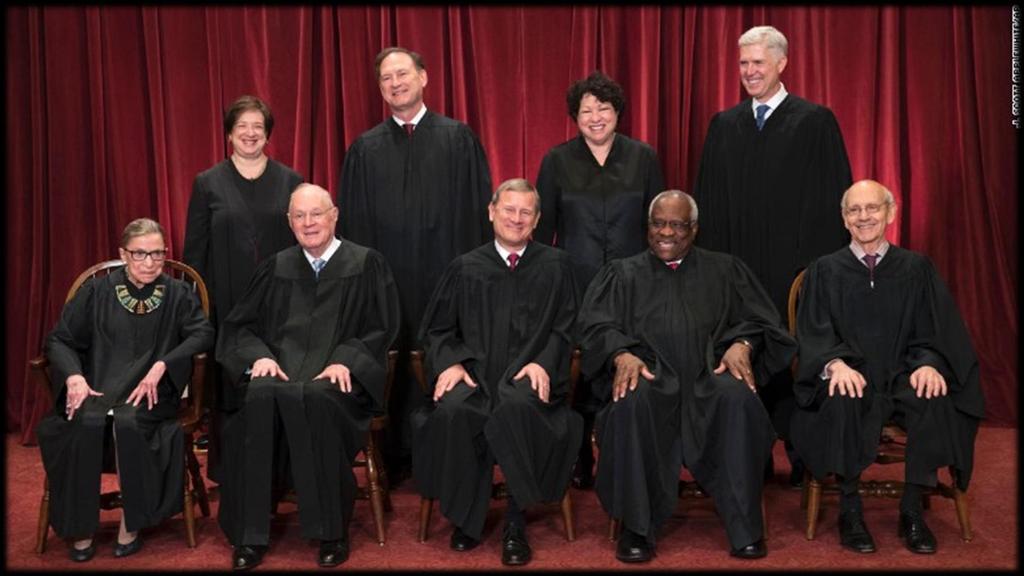 The Supreme Court, 2017 Seated, from left are Associate Justice Ruth Bader Ginsburg, Associate Justice Anthony Kennedy, Chief Justice John Roberts, Associate Justice Clarence Thomas, and