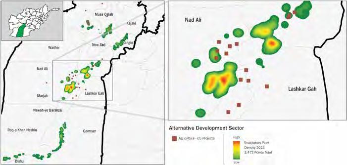 SPECIAL INSPECTOR GENERAL FOR AFGHANISTAN RECONSTRUCTION FIGURE 20 MAPPING OF ALTERNATIVE DEVELOPMENT PROJECTS AND ERADICATION IN HELMAND PROVINCE, 2013 Note: Mapping of alternative development