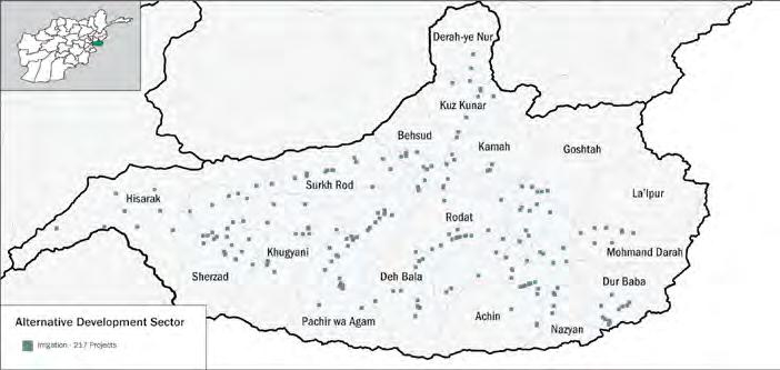 COUNTERNARCOTICS FIGURE 23 MAPPING OF IRRIGATION PROJECTS IN NANGARHAR PROVINCE, 2004 2016 Note: U.S. assistance supported a number of irrigation projects in areas with a history of poppy cultivation and where populations were heavily dependent on the poppy crop.