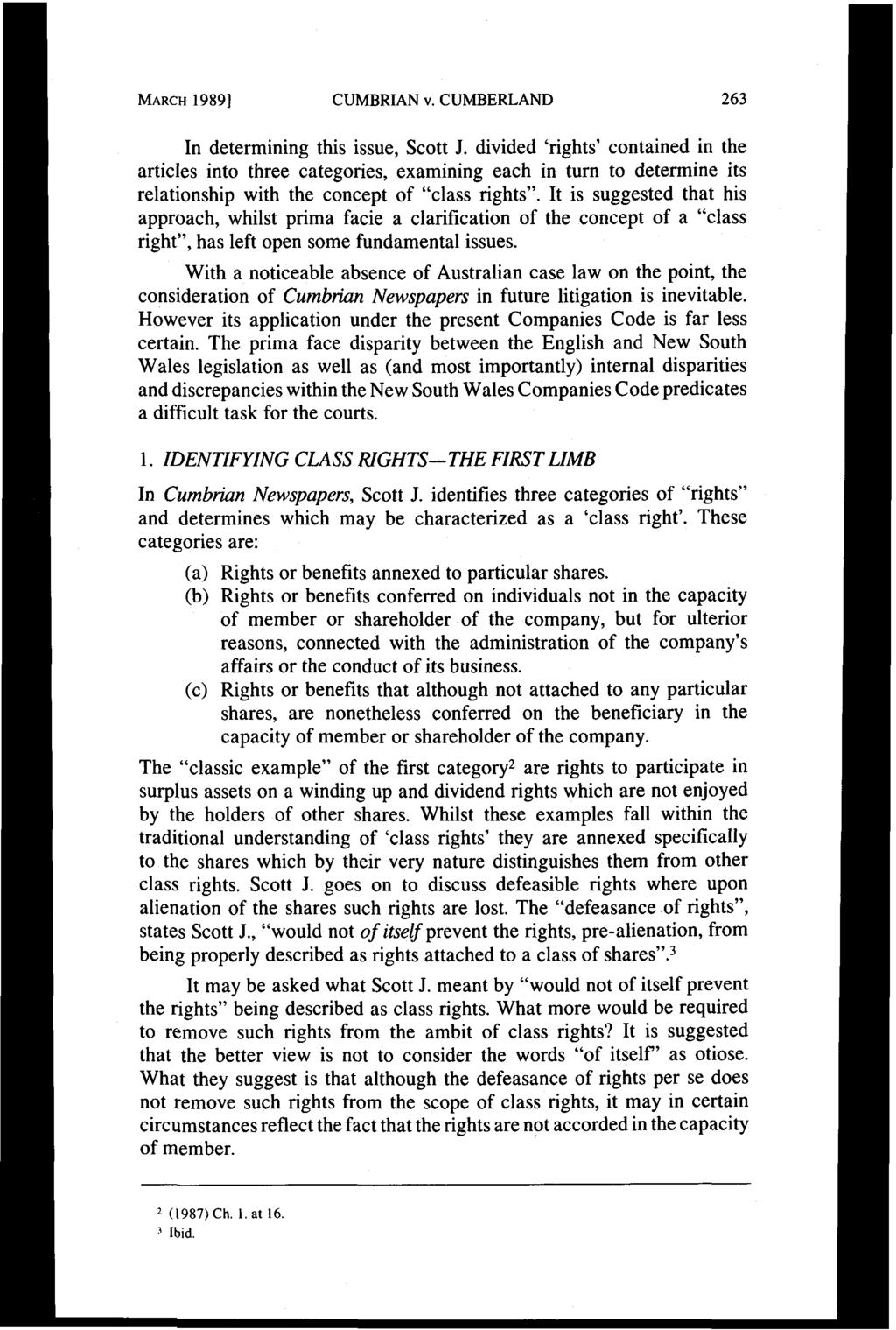 MARCH 19891 CUMBRIAN v. CUMBERLAND 263 In determining this issue, Scott J.