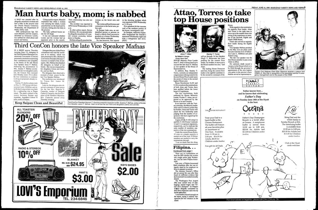8-MARANAS VARETY NEWS AND VEWS-FRDAY-JUNE 16, 1995 Man hurts baby, mom; is nabbed A MAN was arrested after he allegedly assaulted a woman and hurt a baby in the process near the Chalan Kanoa Cemetery