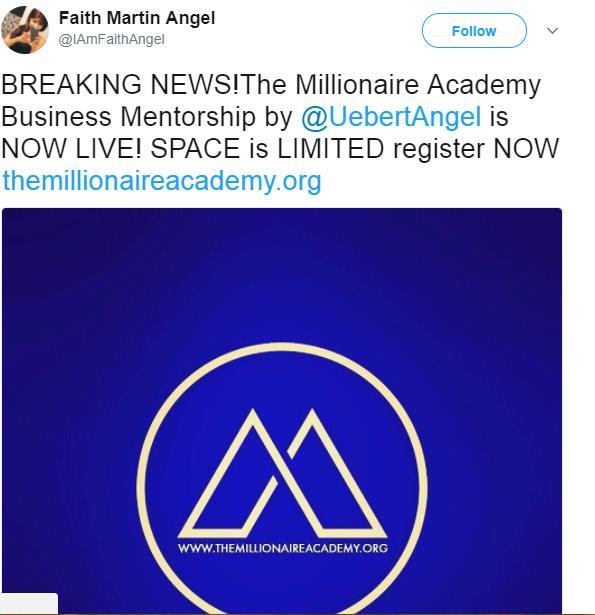 Picture 5:11 Tweets announcing the launch of The Millionaire Academy by TGNC.
