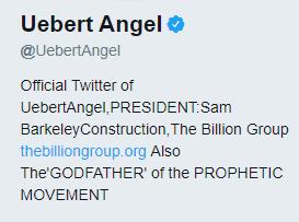 Equally, Uebert Angel (TGNC) who has publicly made claims to be worth US$60 million (Jemwa, 2013), on his Twitter biography associates himself with a particular enterprise: President: Sam Barkeley