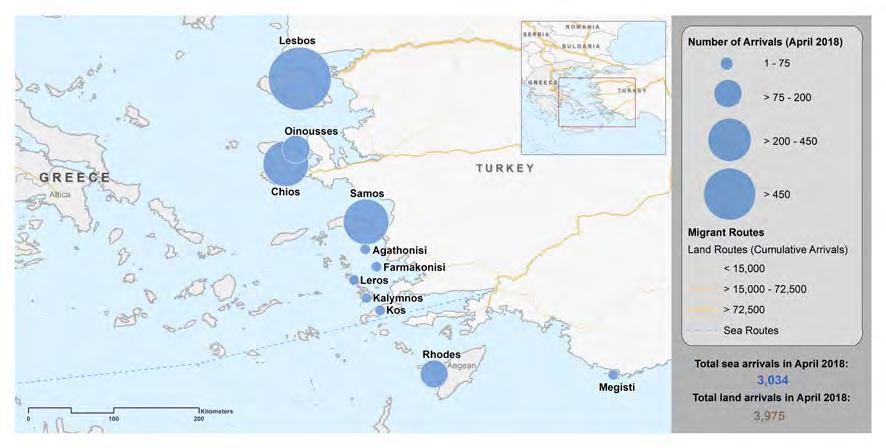 Map 2 Main entry points to Greece, January - Relocations Since the beginning of the EU relocation scheme in October 215 until the end of April218, a total of 22,5 people in need of international