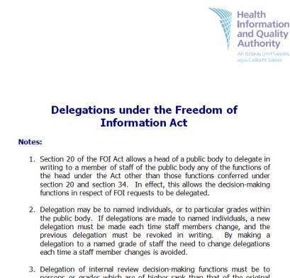 Structures and arrangements to support FOI Process Delegation of certain functions of heads 20.