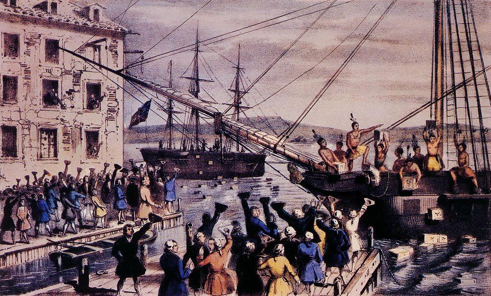 Boston Tea Party (1773) Colonists boycotted taxed tea Matter of principle 10,000 pounds docked in Boston Protest: 150
