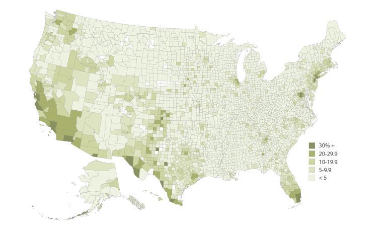 Different Economic Contexts Immigrant Share of Population by County Source: Pew Research