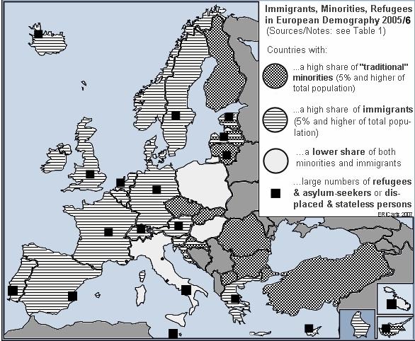 Europe: Two Different Landscapes Countries with high shares of traditional minorities, immigrants