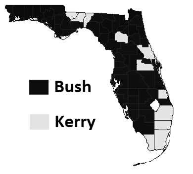 10. The map below represents the presidential election, based on political parties that voted for either George W. Bush or John Kerry.