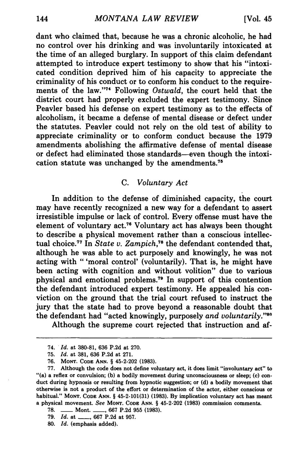 Montana MONTANA Law Review, LAW Vol. 45 [1984], REVIEW Iss. 1, Art. 6 [Vol.