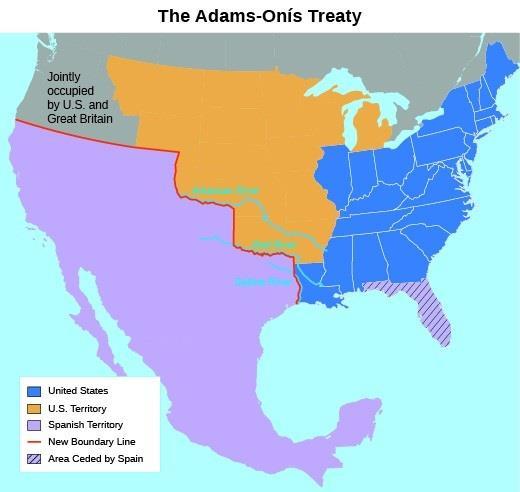 include national security, expansion of territory 1819 Adams-Onís Treaty transfers Florida to U.S.
