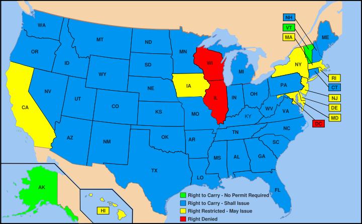CONCEALED CARRY LAWS AND WEAPONS As of 2007-05-19 Myth: Concealed carry laws increase crime Fact: Forty states 1, comprising the majority of the American population, are "right-to-carry" states.