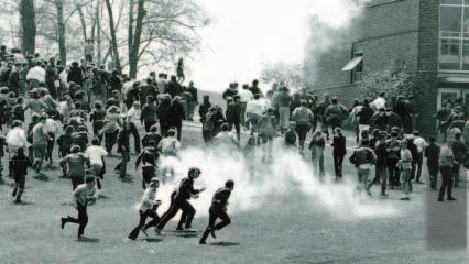 History Gunfire breaks up an anti-war protest at Kent State University, Ohio, in 1970.